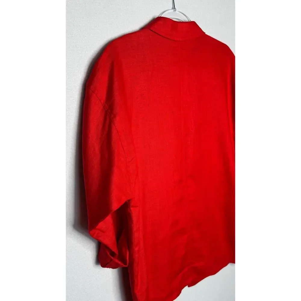 1990s Liz Claiborne Red Linen Open Front Oversized Jacket Size 6 M/L